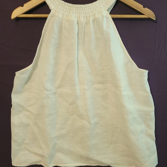 Boden White Linen Smocked Haltered Sleeveless Tank Top. Size 10 - Picture 2 of 7